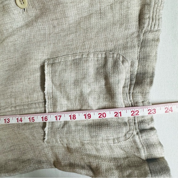 Eileen Fisher Frayed Edge 100% Organic Linen Jacket Stand Collar Natural Tan - Picture 8 of 11